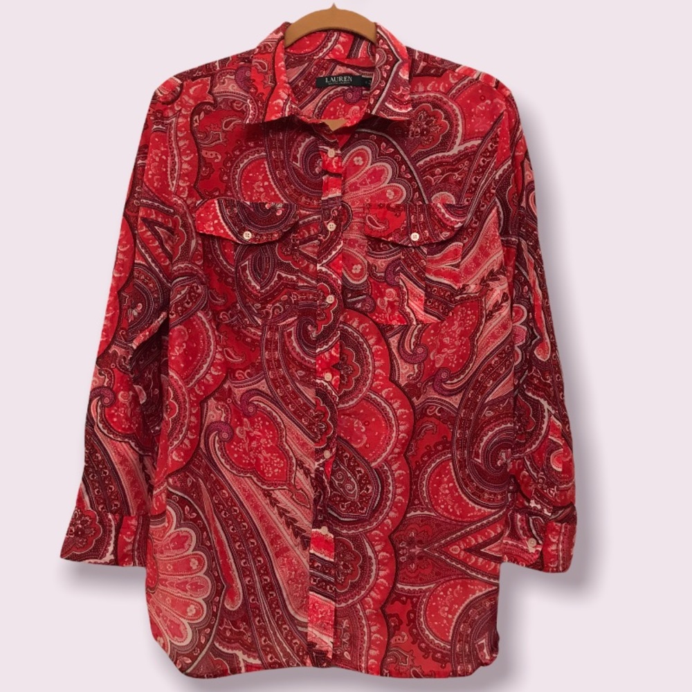 Lauren Ralph Lauren Paisley Button Down Blouse Size 1X